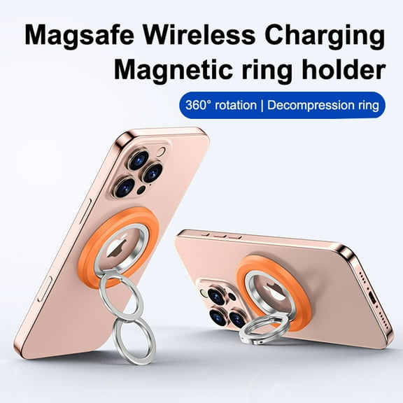 ELEHOLD Magnetic Ring Holder, Dual-Sided Magnetic Phone Ring Holder Magnet Cell Phone Grip Finger Ring Kickstand Compatible with iPhone 17 16 15 14 13 12 Pro Max Mag-Safe, Android, Samsung etc,Orange