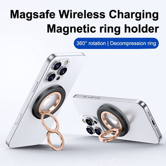 ELEHOLD Magnetic Ring Holder, Dual-Sided Magnetic Phone Ring Holder Magnet Cell Phone Grip Finger Ring Kickstand Compatible with iPhone 17 16 15 14 13 12 Pro Max Mag-Safe, Android, Samsung etc,Gold