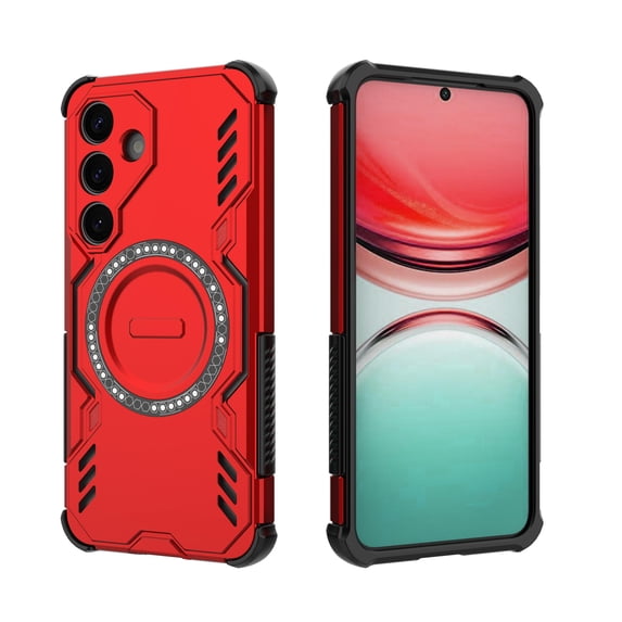 ELEHOLD Magnetic Rugged Case For Samsung Galaxy S25, Mag-Safe Magnetic Heavy Duty Shockproof Slim Protective Phone Cover For Samsung Galaxy S25,Red