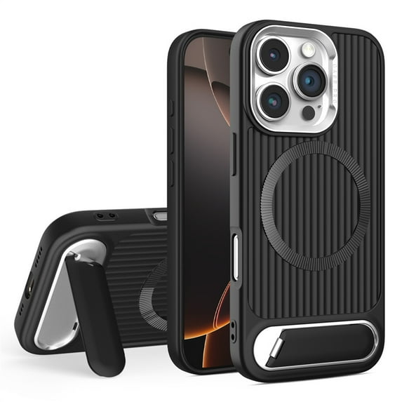 ELEHOLD Magnetic Rugged Case For iPhone 16 Pro Max – Shockproof Cover with Invisible Kickstand, Horizontal & Vertical Display, Mag Safe Compatible, Black
