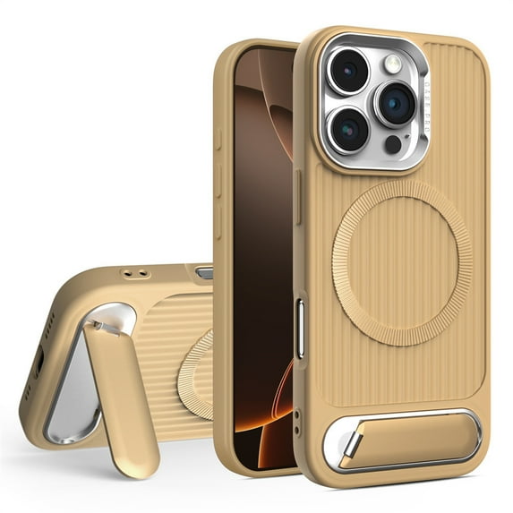 ELEHOLD Magnetic Rugged Case For iPhone 16 – Shockproof Cover with Invisible Kickstand, Horizontal & Vertical Display, Mag Safe Compatible, Gold