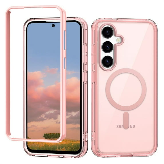 ELEHOLD Magnetic for Samsung Galaxy S24 Case,Transparent Clear Back Compatible with Mag Safe Shockproof Bumper Anti-Scratch Slim Cover for Samsung Galaxy S24,Pink
