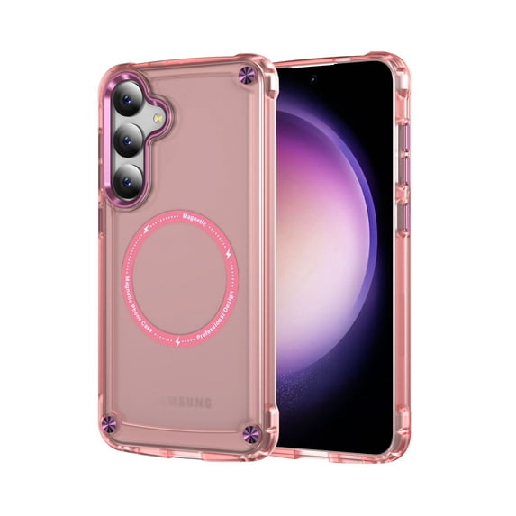 ELEHOLD Magnetic for Samsung Galaxy S24 Plus Rugged Case, Military Grade Drop Protection, Compatible with Mag Safe, Slim Protective Translucent Matte Clear Phone Case for Galaxy S24 Plus,Pink