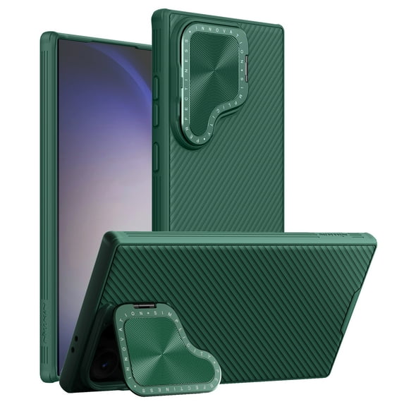 ELEHOLD Magnetic for Samsung Galaxy S24 Ultra Case with Camera Lens Protector Cover Kickstand Mag Safe Compatible Flexible Hybrid Rubber Shockproof Case for Samsung Galaxy S24 Ultra,Darkgreen