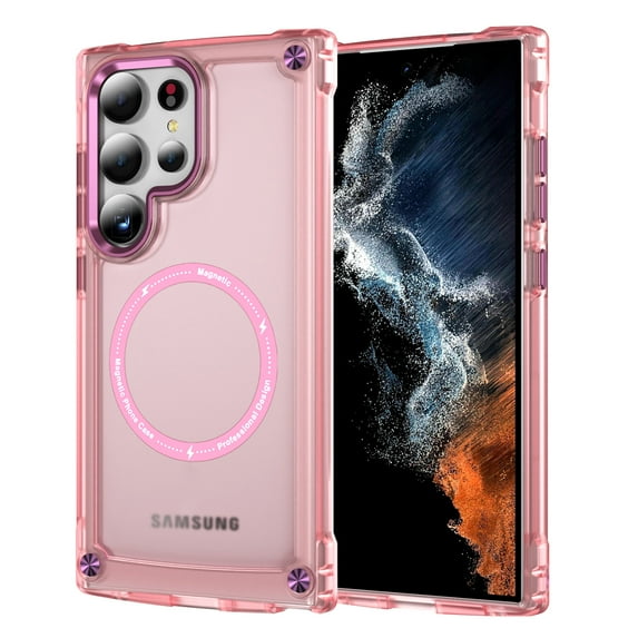 ELEHOLD Magnetic for Samsung Galaxy S24 Ultra Rugged Case, Military Grade Drop Protection, Compatible with Mag Safe, Slim Protective Translucent Matte Clear Phone Case for Galaxy S24 Ultra,Pink