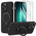 thumbnail image 1 of ELEHOLD Magnetic Shockproof for iPhone 12 Pro Case with 2 Tempered Glass Screen Protector, Compatible with MagSafe, Built-in Foldable Stand Slim Fit Liquid Silicone Gel Cover,Black, 1 of 6