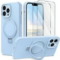 thumbnail image 1 of ELEHOLD Magnetic Shockproof for iPhone 13 Pro Case with 2 Tempered Glass Screen Protector, Compatible with MagSafe, Built-in Foldable Stand Slim Fit Liquid Silicone Gel Cover,Blue, 1 of 6