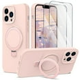 thumbnail image 1 of ELEHOLD Magnetic Shockproof for iPhone 13 Pro Case with 2 Tempered Glass Screen Protector, Compatible with MagSafe, Built-in Foldable Stand Slim Fit Liquid Silicone Gel Cover,Pink, 1 of 6