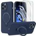thumbnail image 1 of ELEHOLD Magnetic Shockproof for iPhone 14 Pro Case with 2 Tempered Glass Screen Protector, Compatible with MagSafe, Built-in Foldable Stand Slim Fit Liquid Silicone Gel Cover,Navy Blue, 1 of 6