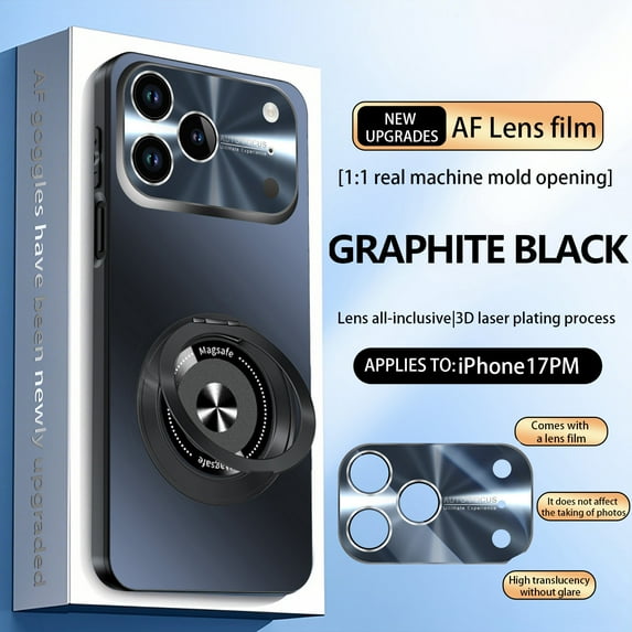 ELEHOLD Magnetic Stand Case for iPhone 17 Pro Case,Compatible with Mag-Safe Accessories Full Camera Lens Protector Large Window Ring Kickstand Dust-Proof Shockproof Cover,Black