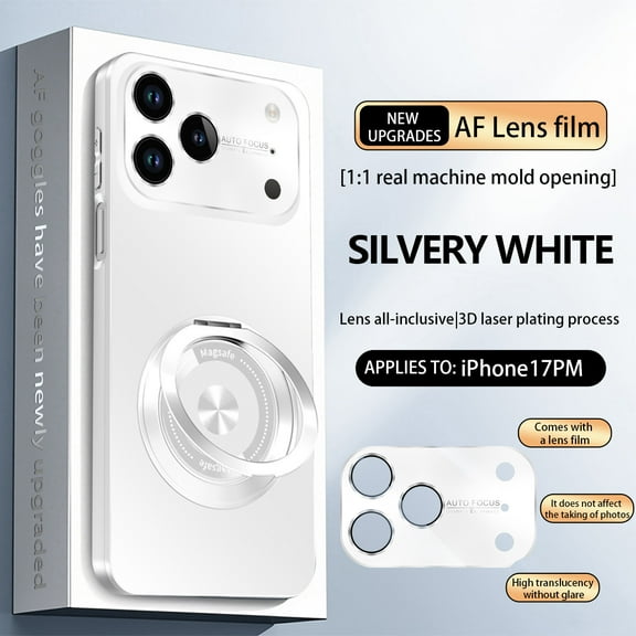 ELEHOLD Magnetic Stand Case for iPhone Air Case,Compatible with Mag-Safe Accessories Full Camera Lens Protector Large Window Ring Kickstand Dust-Proof Shockproof Cover,White