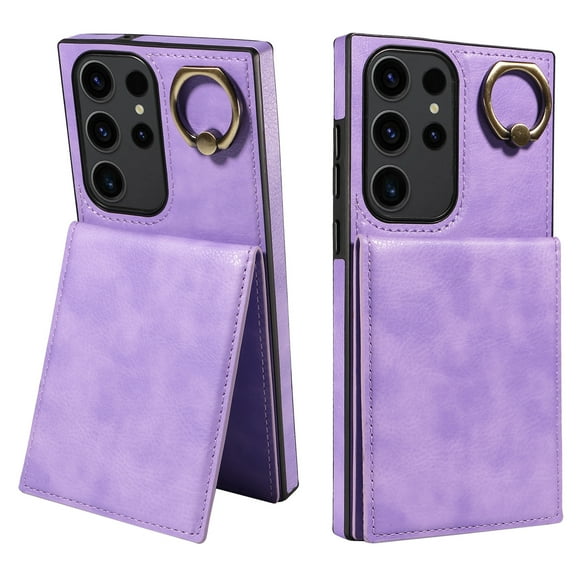 ELEHOLD Magnetic Wallet Case for Samsung Galaxy A14 5G, Built-in 360°Rotation Ring Stand,Slim Shockproof with Card Slot Retro PU Leather, Hybrid Rugged Drop Protective Cover, purple