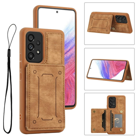 ELEHOLD Magnetic Wallet Case for Samsung Galaxy A53 5G,PU Leather Card Slots Stand Function Shockproof Multi-Functional Purse Case with Wrist Strap for Samsung A53 5G,Brown