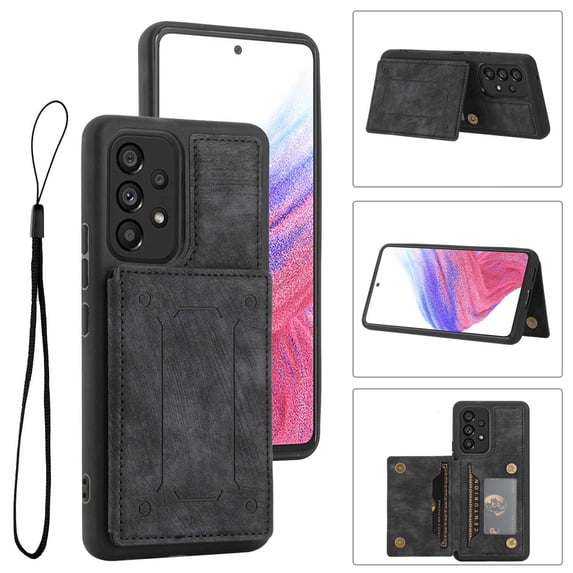 ELEHOLD Magnetic Wallet Case for Samsung Galaxy A53 5G,PU Leather Card Slots Stand Function Shockproof Multi-Functional Purse Case with Wrist Strap for Samsung A53 5G,Black