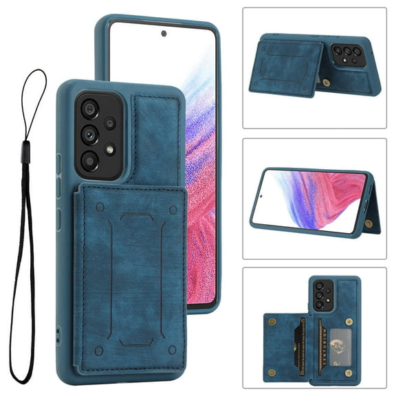 ELEHOLD Magnetic Wallet Case for Samsung Galaxy A54 5G,PU Leather Card Slots Stand Function Shockproof Multi-Functional Purse Case with Wrist Strap for Samsung A54 5G,Blue