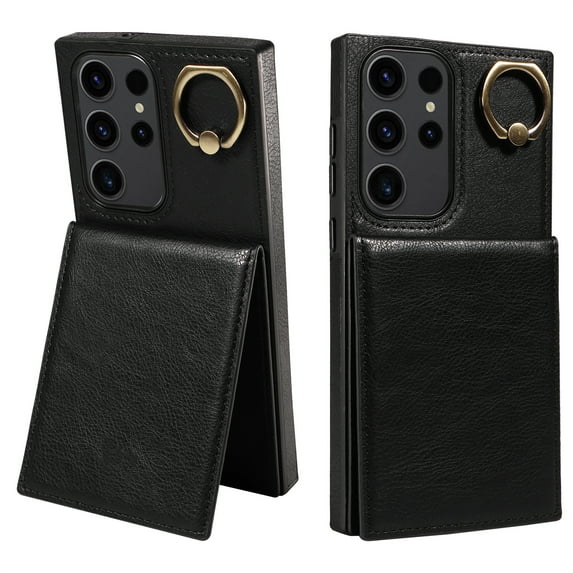 ELEHOLD Magnetic Wallet Case for Samsung Galaxy S21 FE, Built-in 360°Rotation Ring Stand,Slim Shockproof with Card Slot Retro PU Leather, Hybrid Rugged Drop Protective Cover, black