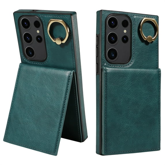 ELEHOLD Magnetic Wallet Case for Samsung Galaxy S23 Ultra, Built-in 360°Rotation Ring Stand,Slim Shockproof with Card Slot Retro PU Leather, Hybrid Rugged Drop Protective Cover, green
