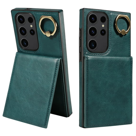 ELEHOLD Magnetic Wallet Case for Samsung Galaxy S24, Built-in 360°Rotation Ring Stand,Slim Shockproof with Card Slot Retro PU Leather, Hybrid Rugged Drop Protective Cover, green