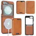 thumbnail image 1 of ELEHOLD Magnetic Wallet Case for Samsung Galaxy Z Flip 5, Wireless Charging Compatible, Premium Faux Leather  Deatachable Card Slots Non-Slip Shockproof Wallet Case ,Brown, 1 of 11