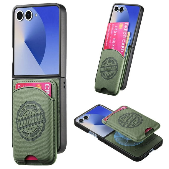 ELEHOLD Magnetic Wallet Case for Samsung Galaxy Z Flip 7, Magnetic Detachable Card Slot Faux Leather Shockproof Lightweight Anti-Scratch Non-Slip Wallet Case, Green