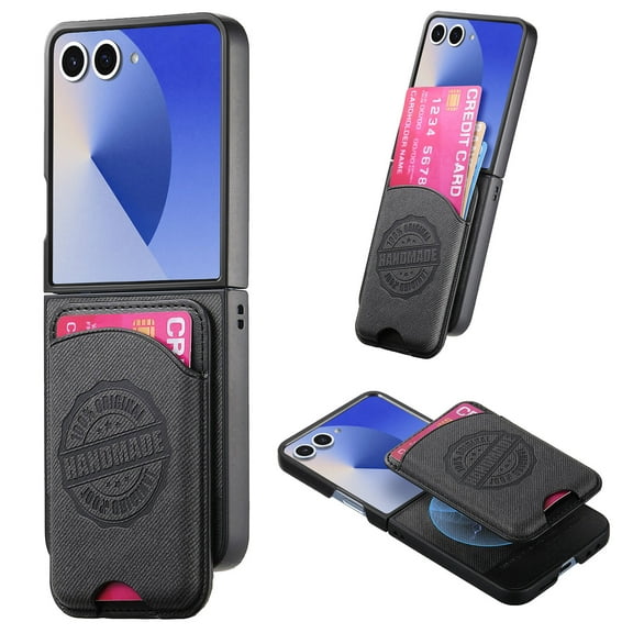 ELEHOLD Magnetic Wallet Case for Samsung Galaxy Z Flip 7, Magnetic Detachable Card Slot Faux Leather Shockproof Lightweight Anti-Scratch Non-Slip Wallet Case, Black