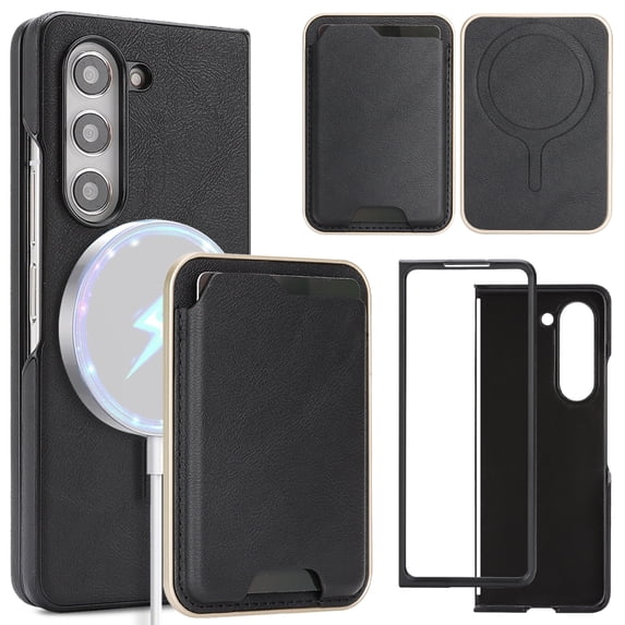 ELEHOLD Magnetic Wallet Case for Samsung Galaxy Z Fold 4, Wireless Charging Compatible, Premium Faux Leather Deatachable Card Slots Non-Slip Shockproof Wallet Case ,Black
