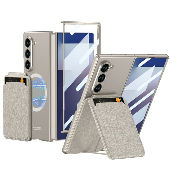 ELEHOLD Magnetic Wallet Case for Samsung Galaxy Z Fold7 With Front Screen Protector ,PU Leather Back Cover with Removable Card Holder, Full Body Protection Wireless Charging Support ,Titaniumgray