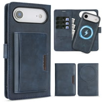 ELEHOLD Magnetic Wallet Case for iPhone 17 Air, 3-in-1 Detachable Faux Leather Flip Cover with Kickstand and Card Slots,Blue