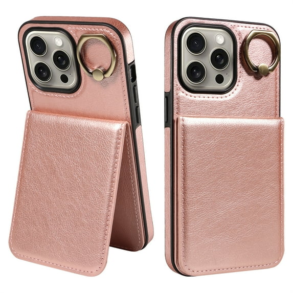ELEHOLD Magnetic Wallet Case for iPhone 12 Pro Max, Built-in 360°Rotation Ring Stand,Slim Shockproof with Card Slot Retro PU Leather, Hybrid Rugged Drop Protective Cover, rosegold