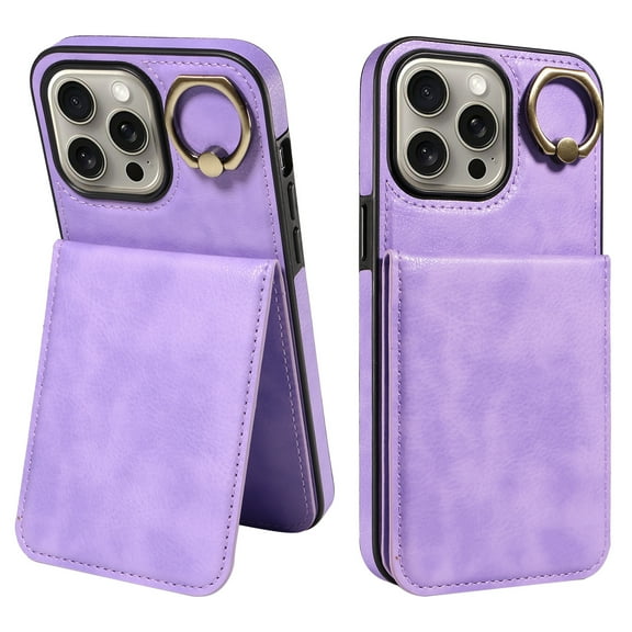 ELEHOLD Magnetic Wallet Case for iPhone 15, Built-in 360°Rotation Ring Stand,Slim Shockproof with Card Slot Retro PU Leather, Hybrid Rugged Drop Protective Cover, purple