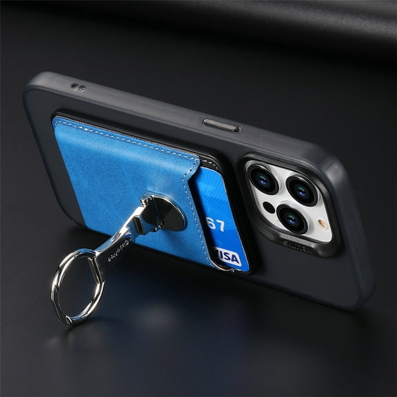 ELEHOLD Magnetic Wallet with Ring Stand Holder, Card Holder Wallet Compatible with Apple iPhone 15 Pro Max/ 15/ iPhone 14 Pro Max/14 Pro/ iPhone 13 Pro Max [Only Wallet No Case] , Blue