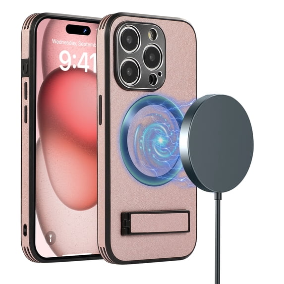 ELEHOLD Magnetic for iPhone 11 Pro Max Leather Case,Compatible with Magsafe,Built-in Invisible Stand,Premium PU Leather Slim Magnetic Case Kickstand Protective Phone Case for iPhone 11 Pro Max,Pink