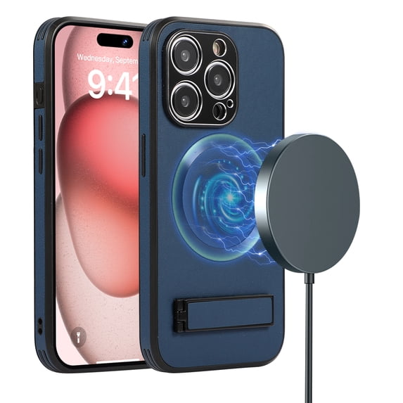 ELEHOLD Magnetic for iPhone 11 Pro Max Leather Case,Compatible with Magsafe,Built-in Invisible Stand,Premium PU Leather Slim Magnetic Case Kickstand Protective Phone Case for iPhone 11 Pro Max,Blue