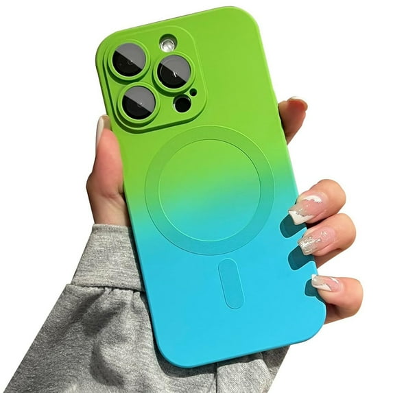 ELEHOLD Magnetic iPhone 14 Case Compatible with MagSafe, Cute Gradient Bi-Color Case for Women Men, Soft TPU Shockproof Slim Cover with Camera Lens Protector for iPhone 14,Green BLue