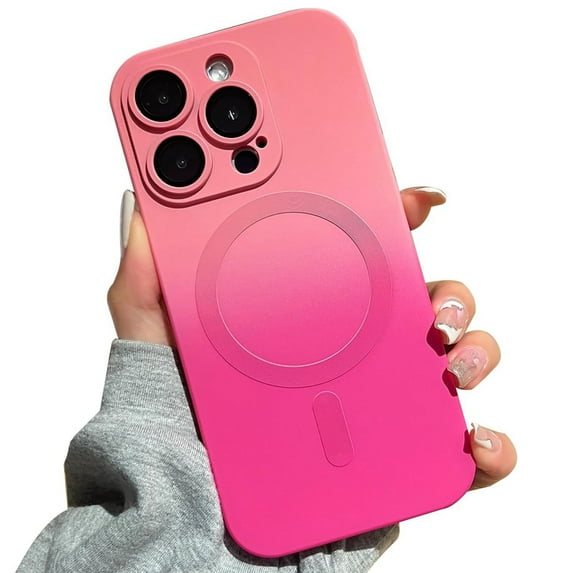 ELEHOLD Magnetic iPhone 14 Case Compatible with MagSafe, Cute Gradient Bi-Color Case for Women Men, Soft TPU Shockproof Slim Cover with Camera Lens Protector for iPhone 14,Pink Red