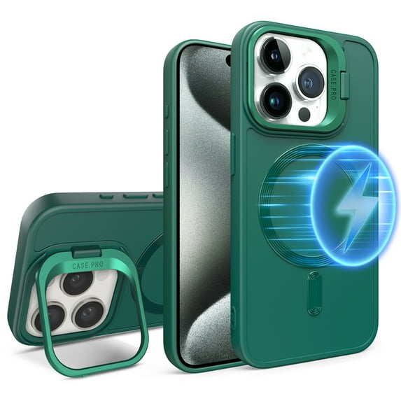 ELEHOLD Magnetic for iPhone 14 Pro Max Case,Compatible with Mag Safe Rugged Hard PC Camera Lens Frame Kickstand Strong Magnetic Shockproof Protective Cover for iPhone 14 Pro Max,Green