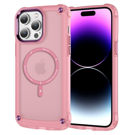 ELEHOLD Magnetic for iPhone 14 Pro Max Case, Military Grade Drop Protection, Compatible with MagSafe, Slim Protective Translucent Matte Phone Case for iPhone 14 Pro Max,Pink