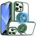 thumbnail image 1 of ELEHOLD Magnetic for iPhone 15 Case,Transparent Clear Anti-Yellowing Rotation Ring Holder Kickstand Compatible with Mag Safe Work with Magnetic Car Mount,Slim Shockproof Protection,Green, 1 of 9
