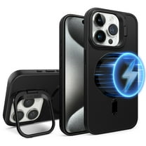 ELEHOLD Magnetic for iPhone 15 Plus Case,Compatible with Mag Safe Rugged Hard PC Camera Lens Frame Kickstand Strong Magnetic Shockproof Protective Cover for iPhone 15 Plus,Black