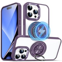 ELEHOLD Magnetic for iPhone XR Case,Transparent Clear Anti-Yellowing Rotation Ring Holder Kickstand Compatible with Mag Safe Work with Magnetic Car Mount,Slim Shockproof Protection,Purple