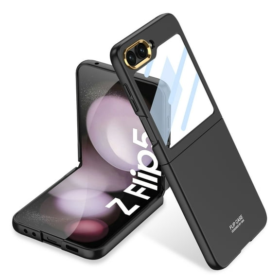 ELEHOLD Matte Frosted Case for Samsung Galaxy Z Flip 5 2023, with Lens Frame Built-in Small Screen Protector All-Inclusive Protection Slim Lightweight Shockproof Case for Galaxy Z Flip 5,Black