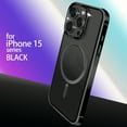 thumbnail image 1 of ELEHOLD Metal Case for iPhone 15 -6.1 Inch,Rugged Stainless Steel Frame Transparent Clear Back Strong Magnetic Compatible with MagSafe Shockproof Protective Case for iPhone 15,Black, 1 of 7