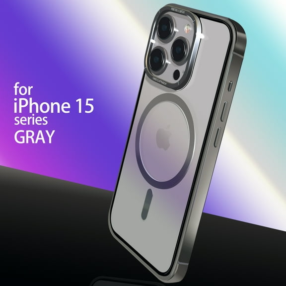 ELEHOLD Metal Case for iPhone 15 Pro 6.1 Inch,Rugged Stainless Steel Frame Transparent Clear Back Strong Magnetic Compatible with MagSafe Shockproof Protective Case for iPhone 15 Pro,Grey