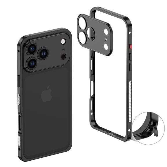 ELEHOLD Metal Frame Case For iPhone 18 Pro Max , Metal Frame Heat Dissipation Net Detachable Lens Cap Rugged Shockproof Bumper Frame Cover,Black