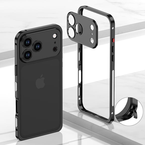 ELEHOLD Metal Frame Case For iPhone 17 Pro Max , Metal Frame Heat Dissipation Net Detachable Lens Cap Rugged Shockproof Bumper Frame Phone Case Cover For iPhone 17 Pro Max,Black