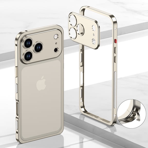 ELEHOLD Metal Frame Case For iPhone Air 2025, Metal Frame Heat Dissipation Net Detachable Lens Cap Rugged Shockproof Bumper Frame Phone Case Cover For iPhone Air,Titanium