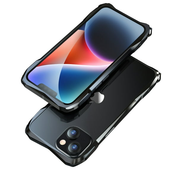ELEHOLD Metal Frame for iPhone 14 Aluminum Bumpers with Carbon Fiber Back Patch Lens Protector Shockproof Scratch Resistant Frame Protection for iPhone 14 6.1",Black