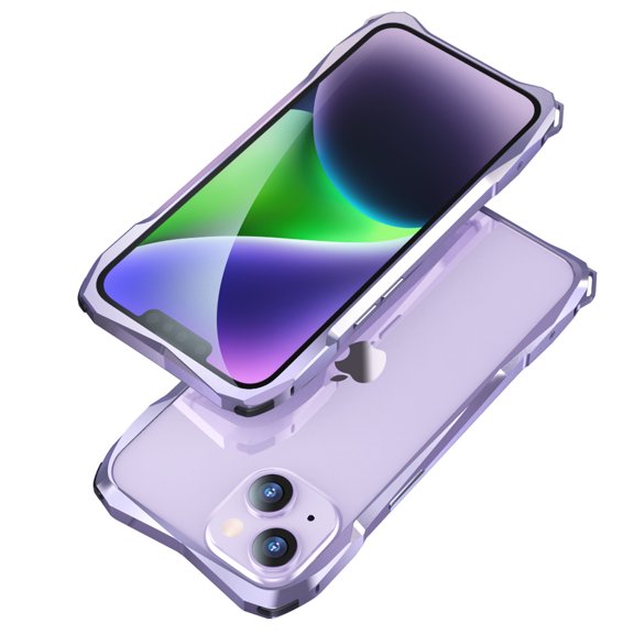 ELEHOLD Metal Frame for iPhone 14 Aluminum Bumpers with Carbon Fiber Back Patch Lens Protector Shockproof Scratch Resistant Frame Protection for iPhone 14 6.1",Purple