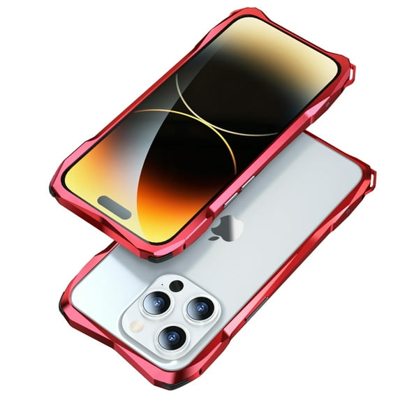 ELEHOLD Metal Frame for iPhone 14 Pro Aluminum Bumpers with Carbon Fiber Back Patch Lens Protector Shockproof Scratch Resistant Frame Protection for iPhone 14 Pro 6.1",Red