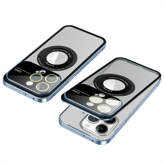 ELEHOLD Metal Magnetic Case for iPhone 12 Case Full Camera Lens Protector Aluminum Alloy Frame Removable Back Panel Secure Lock Buckle Design Matte Clear Case for iPhone 12,blue